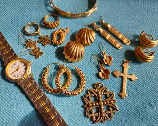 "Cartier" watch and 14k gold. JA butterflies and cross