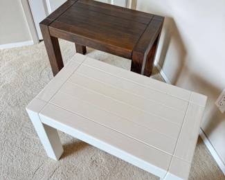 62 PairofWoodAccentTablesBrownWhiteSlattedTopDesign