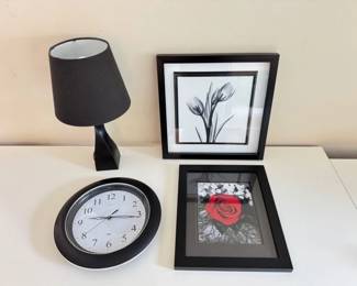 56 BlackBaseTableLampWallClock2FramedPrints