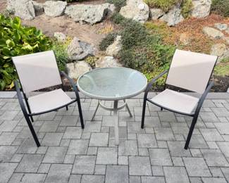 57 OutdoorPatioSetRoundGlassTable2SlingChairs