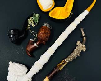 9 Setof5CarvedSmokingPipesMeerschaumBriarAntlerMix
