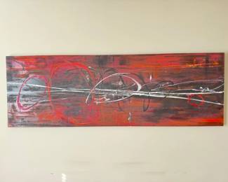 67 AbstractRedBlackPaintingonWoodPanel