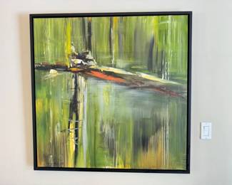 37 LargeAbstractAcrylicPaintingForestReflectionsonWater