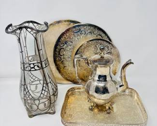 145 AntiqueSilverplateGlassLotBarkerEllisRogersSmithStyle
