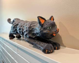 19 HalloweenPaperMacheBlackArtCatwGreenEyes