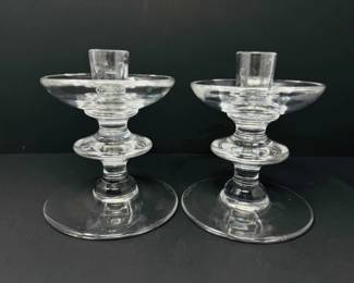 132 PairofValSaintLambertSignedCrystalCandleHolders55Tall