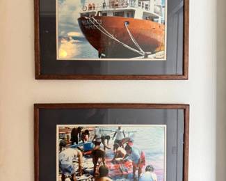 110 Setof2TahitiFramedPrintsPapeeteShipFishermenScene