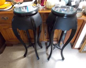 Matching mirror top plant stands