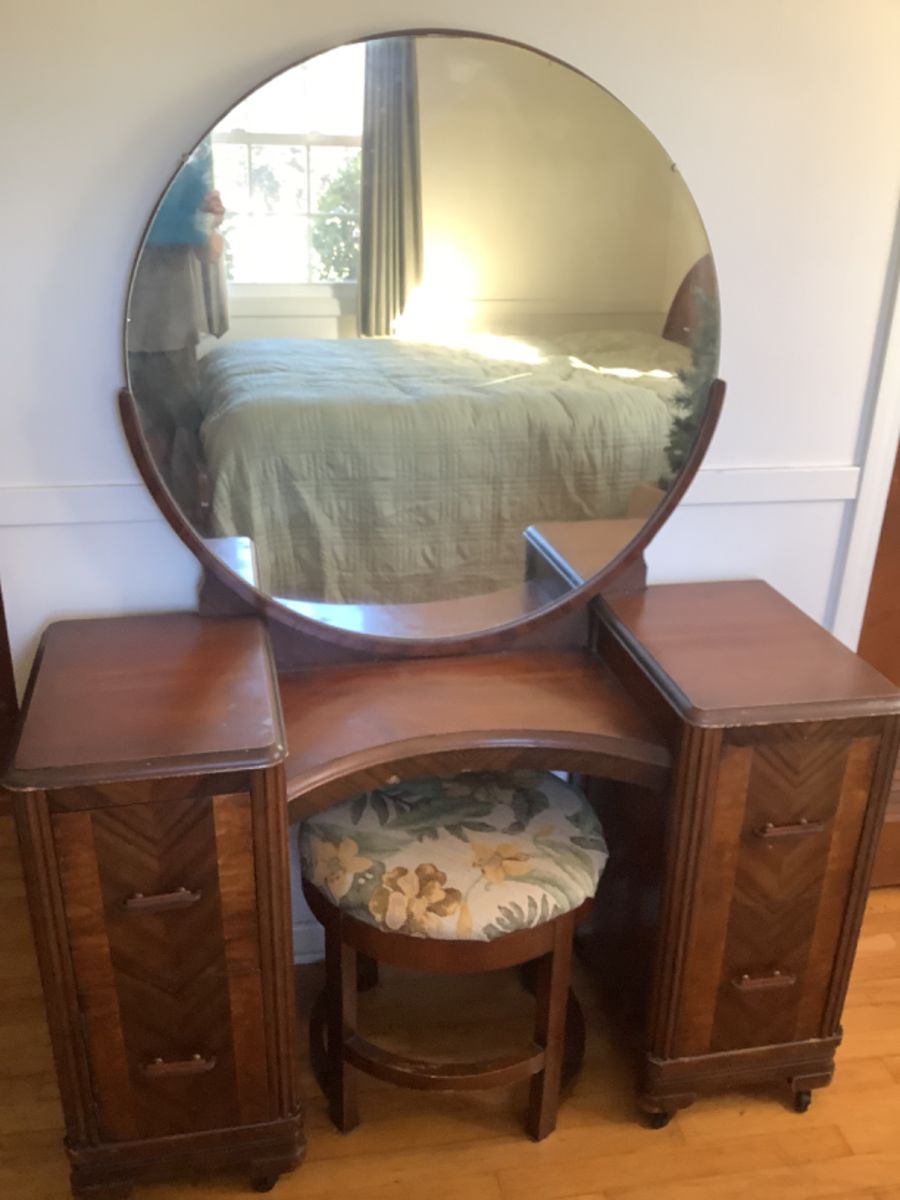 Vanity with Mirror and Stool