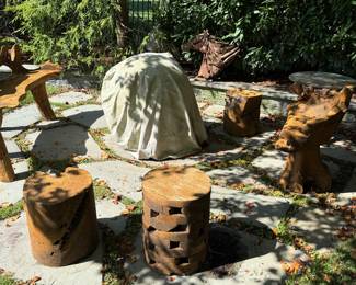 Teak Outdoor Set including Bench, Chairs, Stools and Tables