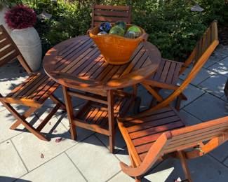 Teak Outdoor Set Folding Chairs and Table