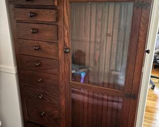 Antique 1920's Handcrafted Oak Pantry & Storage Cabinet