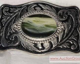1 Buckle with an Oval Cabochon of what appears to be a Moss Agate