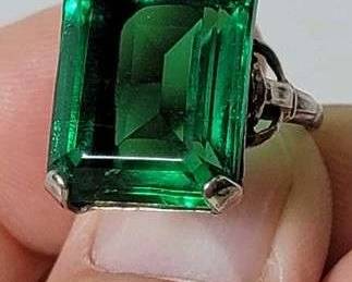 1 Sterling Silver Ring with a Green, Emerald Cut Green Center Stone