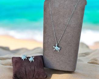 Sea Turtle Necklace Matching Earrings 
