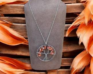 Carnelian Tree Of Life Wire Wrapped Necklace 