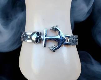 Mens Skull With Anchor Bracelet 