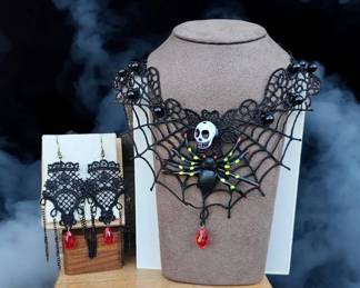 Gothic Skull Choker Necklace Earrings 