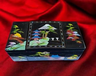 Vintage Japanese Black Laquer Musicial Jewelry Box With Ballerina 