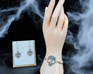 Hammered Skull Bracelet Earrings