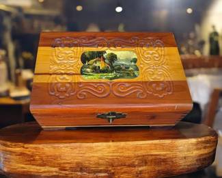 Vintage Wood Cedar Dovetail Jewelry Dresser Storage Box