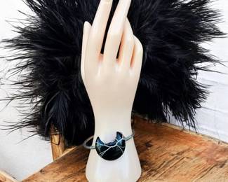 Black Onyx Wire Wrapped Crescent Moon Bracelet