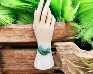 Green Adventurine Wire Wrapped Crescent Moon Bracelet 