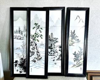 Set of 4 Japanese Framed Tiles