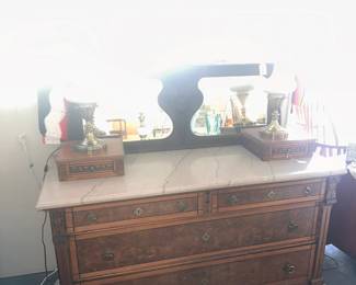 Antique Eastlake Dresser Buffet Marble Top with two moveable top drawers