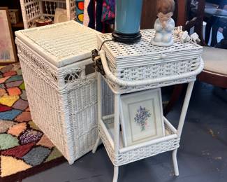 Wicker Sewing Stand, Praying Child, Wicker Night Stand