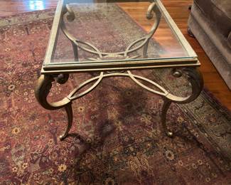 Hollywood Regency mid century regency gilt wrought iron square coffee or occasional table