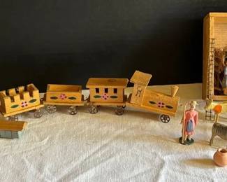 Vintage Hand Made Tiny Wood Animals, People, Train More