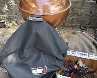 Weber Original Copper Finish Kettle Premium 22 Charcoal Grill, Grill Cover And Accessories