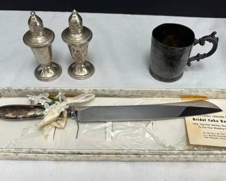 Sterling Silver Knife Salt Shakers with Silver Plated Cup