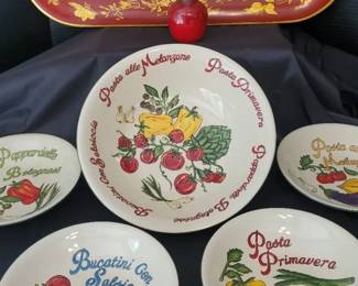 Hand Oainted Ceramic Pasta Bowls, Metal Tray Vase