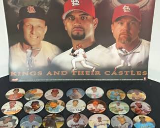 Player Pins And A Box Of Cardinals Posters