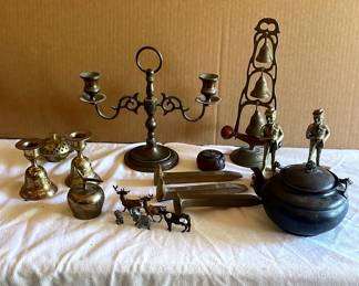 Vintage Brass Bells, Candle Holder, Teapot, Statues, Mini Animal Figures And More