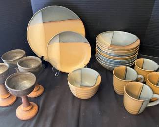 Sango Gold Dust Green China set with 4 Handmade Goblets