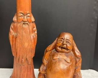 Vintage Wood Laughing Buddha Wise Man
