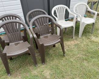 Six Outdoor Plastic Chairs