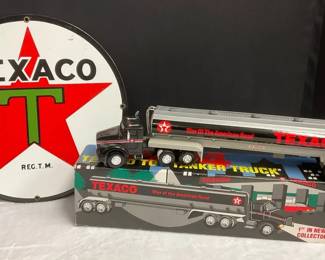 Metal Texaco Sign Toy Tanker Semi