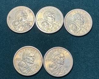2000 P D Sacagawea Golden Dollar 5 Total Count