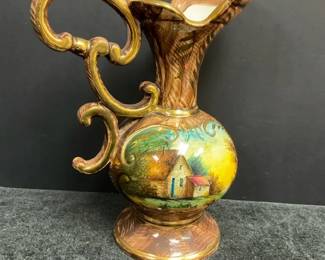 H. Bequet Hand Painted Pitcher Vase from Belgium