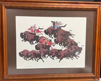 Chasing Buffalo Framed Print 291 300 by Paul Goble