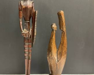 Vintage Wood Medieval Soldier and Mother Child
