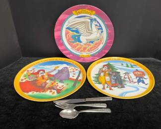 Ronald McDonald Disney Hercules Plates with HopaLong Cassidy Flatware