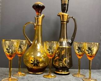 Vintage Romanian Bohemia Decanters Glasses