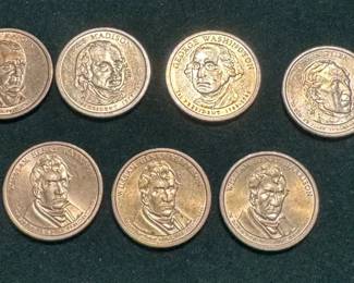 7 Presidential $1 Gold Colored Coins