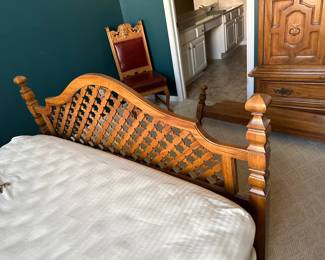 Thomasville bedroom set - queen bedframe (headboard, footboard), gentleman's dresser / armoire, dresser 75"w 21"d 31"h, nightstand.  
