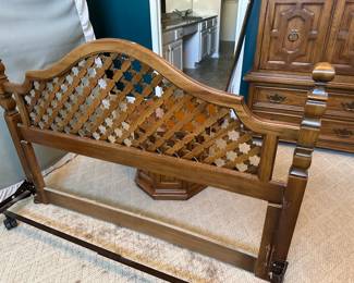 Thomasville bedroom set - queen bedframe (headboard, footboard), gentleman's dresser / armoire, dresser, nightstand.  Headboard 60"w 41"h